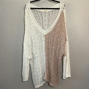Pol Open Knit Two Tone Artsy Earthy Bohemian Boho Chic Oversized Sweater 2X